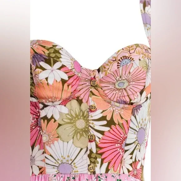 Agua Bendita Alani Maxi Dress in Bloom Floral Patchwork Size S NWT